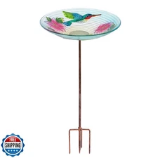 MUMTOP Glass Bird Bath, Garden Outdoor Birdbaths Birdfeeder with 