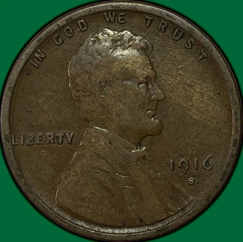 1916-S Lincoln Wheat Cent Fine F Coin #34927