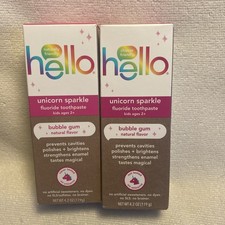Lot 2 Hello Kids Unicorn Sparkle Fluoride Toothpaste Bubble Gum 4.2oz.