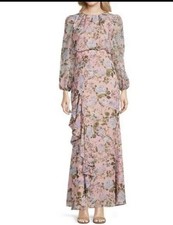 Eliza J Women's Floral-Print Chiffon Cascade Maxi Dress Size L FREESHIP! Seeinfo