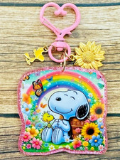 Spring Snoopy Woodstock Pink Heart Swivel Key Chain Backpack Tag Purse Charm RTS