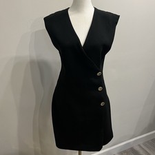 Mango Women’s Size 2 Black Wrap Sleeveless Mini Dress Deep V Neckline Structured