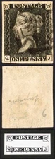 Penny Black (QJ) Plate 6 Fine Four Margin Re-entry