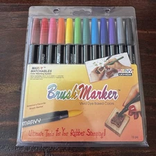 Uchida Marvy Matchables Brush Markers 12PC Primary Set Vivid Dye Based 1500-12A