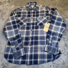FRYE AND CO Plaid Flannel Long Sleeve Button Up Shirt Blue Pocket Mens Small NWT