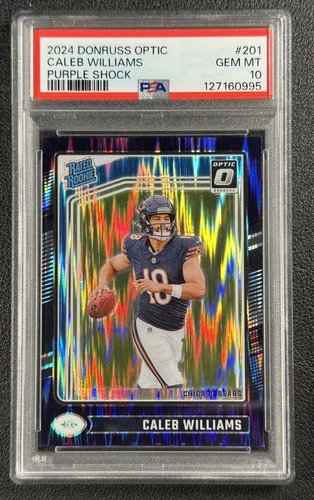 CALEB WILLIAMS PSA 10 2024 PANINI DONRUSS OPTIC #201 PURPLE SHOCK RATED ROOKIE