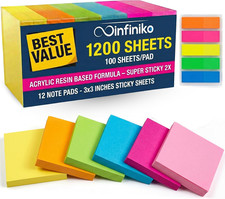 Sticky Notes 3X3 12 Pads/1200 Sheets   2026 Improved Adhesive, Super Sticky 