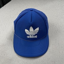 VINTAGE Adidas Hat Adult Blue White Mesh Trucker Rope Cap Snapback Trefoil 80s