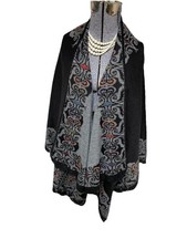 Reversible Paisley Shawl Cape Wrap One Size Super Soft Crotched Trim Rich Design