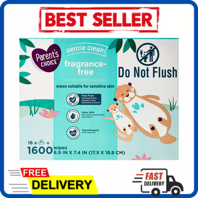 Parent's Choice Unscented Baby Wipes Fragrance-Free 1600 Total Count Bulk