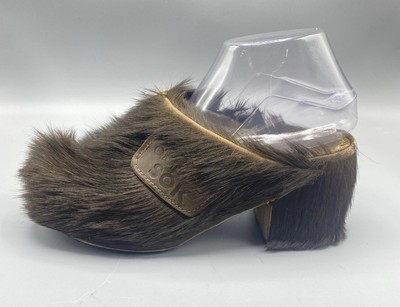Vintage 70s Diadora Sok Mules Brown Goat Fur Apres Ski Clogs