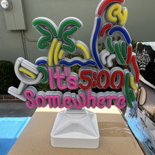 Neon Style It's 5:00 Somewhere Tropical Bar Sign Parrot Palm Tree Breweriana
