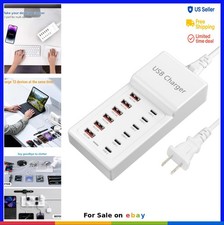 12 Port USB Charging Station 50W 10A 6 USB C 6 USB A Desktop Hub Fast Charging