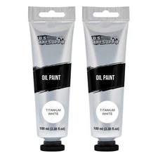 2 - 100ml Tubes U.S. Art Supply Titanium White Artists Oil Color Paint, Painting