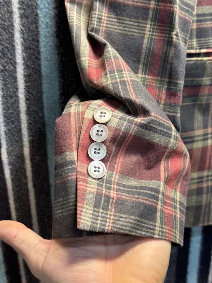 Tallia Men’s Size 44R Plaid Blazer Jacket Red Green Check Paisley 100% Cotton - Image 4 of 4
