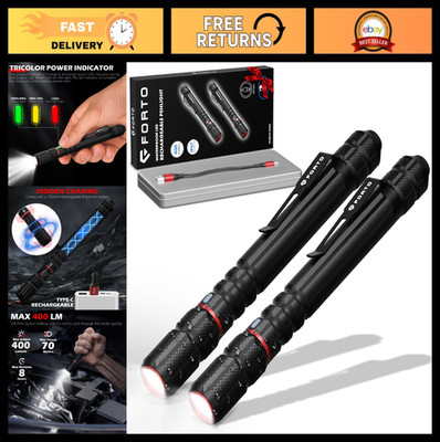 Rechargeable 400 Lumens Pen Light Flashlight - Waterproof, 2 Modes, Type-C Charg