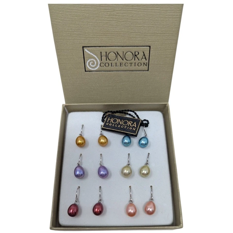 Conjunto de 6 pares de pendientes colgantes de perlas cultivadas de agua dulce Honora Collection en caja de regalo Foto 2 de 3