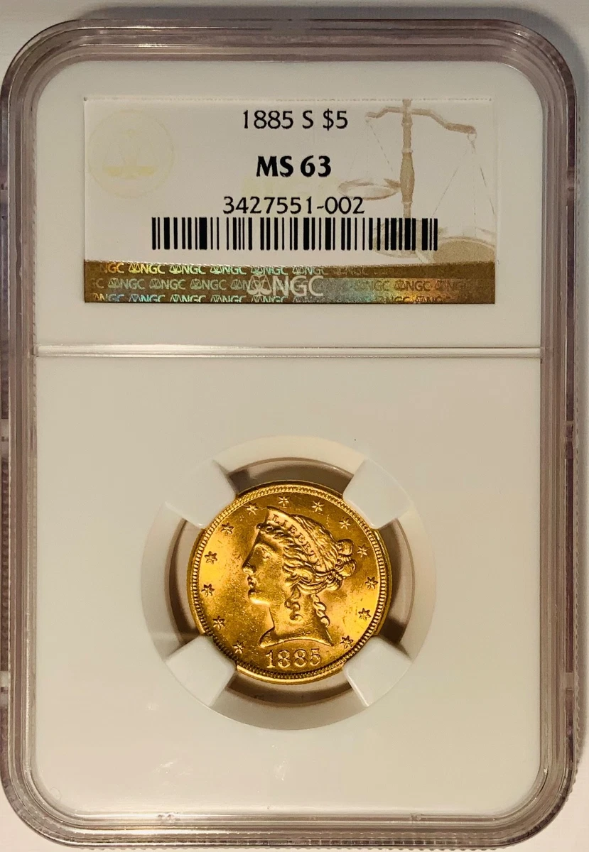 San Francisco 1885 Year Half Eagle $5 US Gold Coins (Pre - 1933