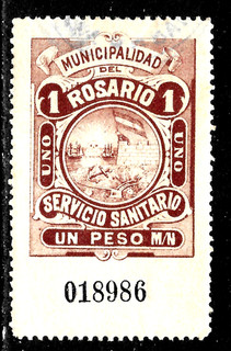 HICK GIRL USED ARGENTINA ROSARIO 1 PESO SANITARIO SERVICIO STAMP X4348