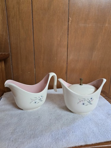 Taylor Smith And Taylor Creamer And Sugar Bowl W/Lid Windemere Pink Vtg 1960... - Picture 1 of 23