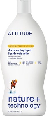 ATTITUDE Dish Soap Citrus Zest Plant-Based Vegan Dishwashing Liquid 23.7oz