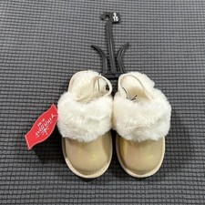 Girls Gold Faux Fur Scuff Slippers Size 9 10 Holiday Time Soft Sole
