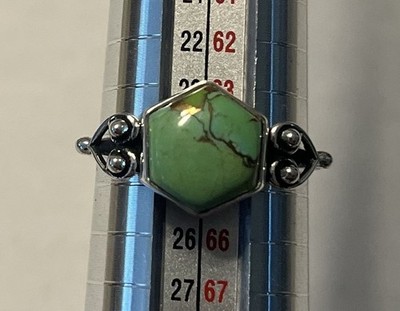 MCGI Sterling Silver 925 Hexagon Cabochon Composite Green Turquoise Ring 10.75