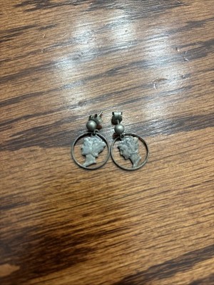 Vintage Mercury Head Silver Dime Coin Earrings Pierced Old