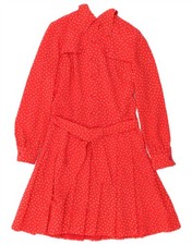 VINTAGE Womens Long Sleeve A-Line Dress UK 12 Medium Red Polka Dot BL04