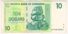 2007 Zimbabwe 10 Dollars 0315001 Paper Money Banknotes Currency