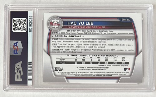 2023 Bowman Chrome Mega Box Hao Yu Lee Orange Mojo Refractor Auto #4/25 PSA 10 - Picture 3 of 3