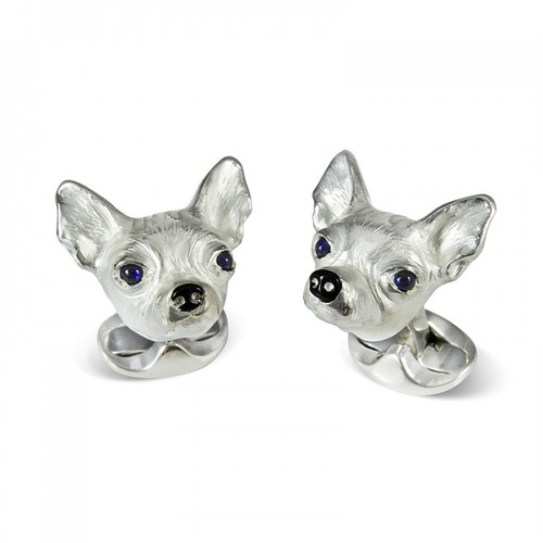 Deakin and Francis Sterling Silver Chihuahua Cufflinks Sapphire Eyes
