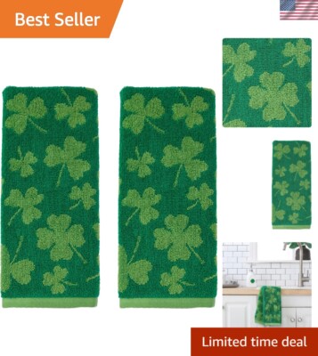 St. Patrick's Day Shamrock Hand Towels - Soft, Reversible, 25''x16'', Set of 2