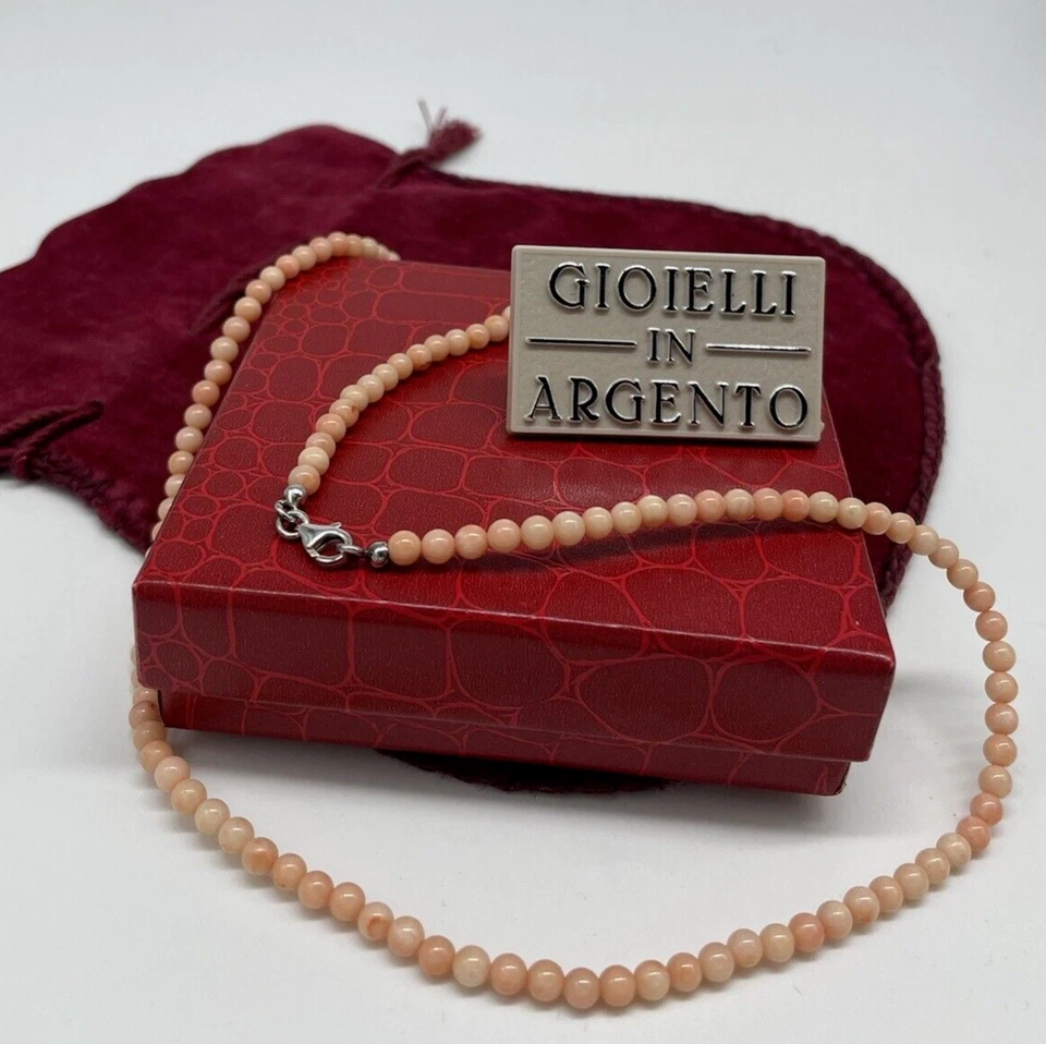 Collana donna argento 925 girocollo perle naturali rosa color corallo+Box Regalo - Immagine 4 di 4
