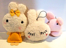 Lot of 3 Soft Plush Bunnies For Phone, Purse, Backpack Charm Strap - NWOT  27 