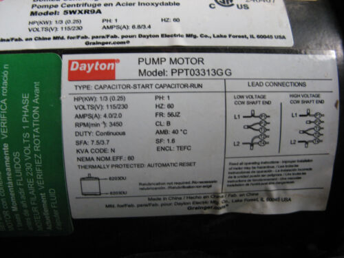 BOMBA CENTRÍFUGA DAYTON 1/3hp Acero Inoxidable 316 5WXR9 115/230 VAC 1ph - Imagen 4 de 11