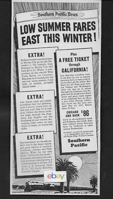 SOUTHERN PACIFIC RAILROAD 1936 SP NEWS MEXICO CITY & LOW SUMMER TARIFE EAST AD