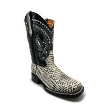 Men's Exotic Python Snakeskin Print Square Toe Leather Cowboy Boots