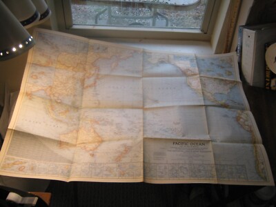 VINTAGE PACIFIC OCEAN + THE BAY OF BENGAL MAP National Geographic September 1943