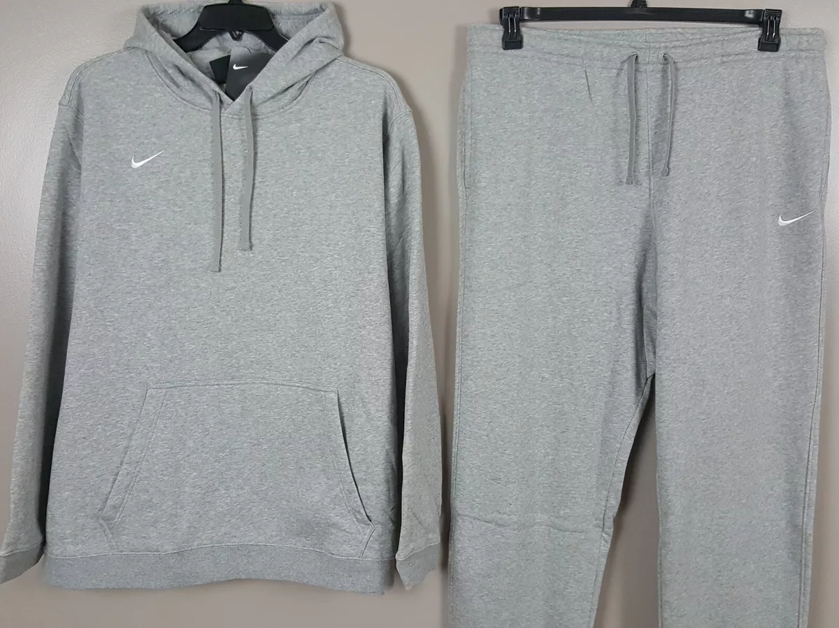 NIKE SWOOSH FLEECE SWEATSUIT HOODIE + PANTS HEATHER GREY NEW (SIZE