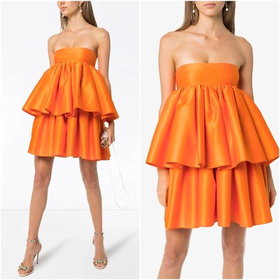 Rotate Birger Christensen Carmina Tiered Mini Dress Orange size 8 NWT