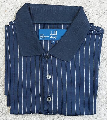 DUNHILL Men's 100% Mercerised Cotton Golf Polo Shirt Blue Stripe