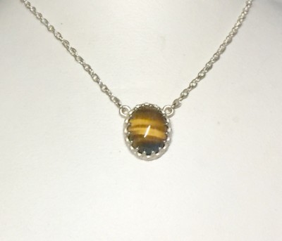 Brand New Sterling Silver Genuine Brown Tiger's Eye 18'' Necklace