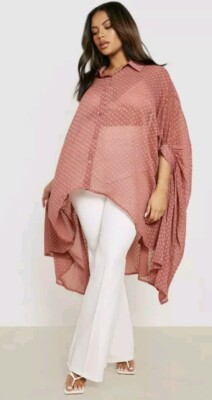 Women's Rose Pink Cover Up Blouse, Oversized Size 12 New/NWT