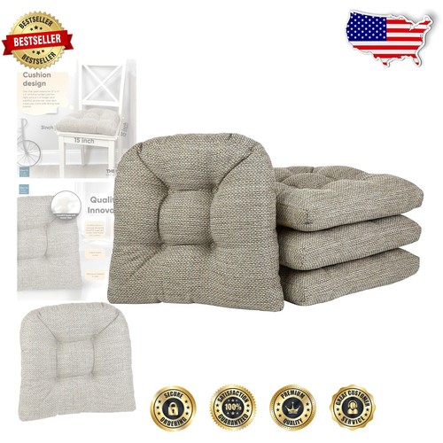 Cojines de silla de comedor con agarre antideslizante 15x15 - 4 almohadillas de asiento de felpa, gofre natural