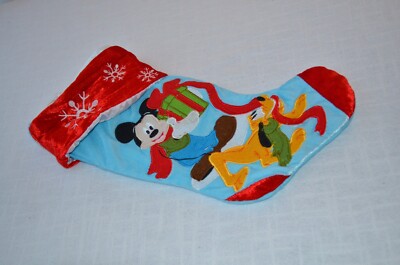 Mickey & Pluto Christmas Stocking by Disney, Bright Blue with Red Cuff