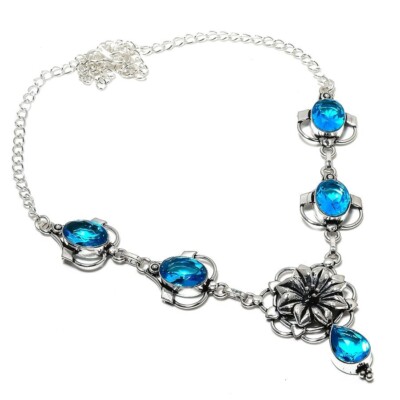 Pendentif fait main en argent 925 turquoises multiples : collier bohème ovale avec pierres précieuses - France