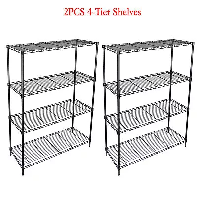 SEGAWE 2PCS 4-Tier Metal Wire Rack Shelving Unit Kitchen Garage Rack Heavy Duty Storage