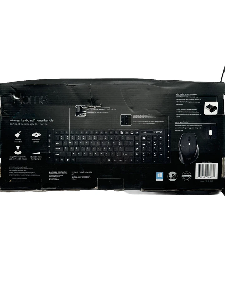 IHome Wireless Keyboard/Mouse Bundle Black Windows 8 Compatible NEW - Image 2 of 4