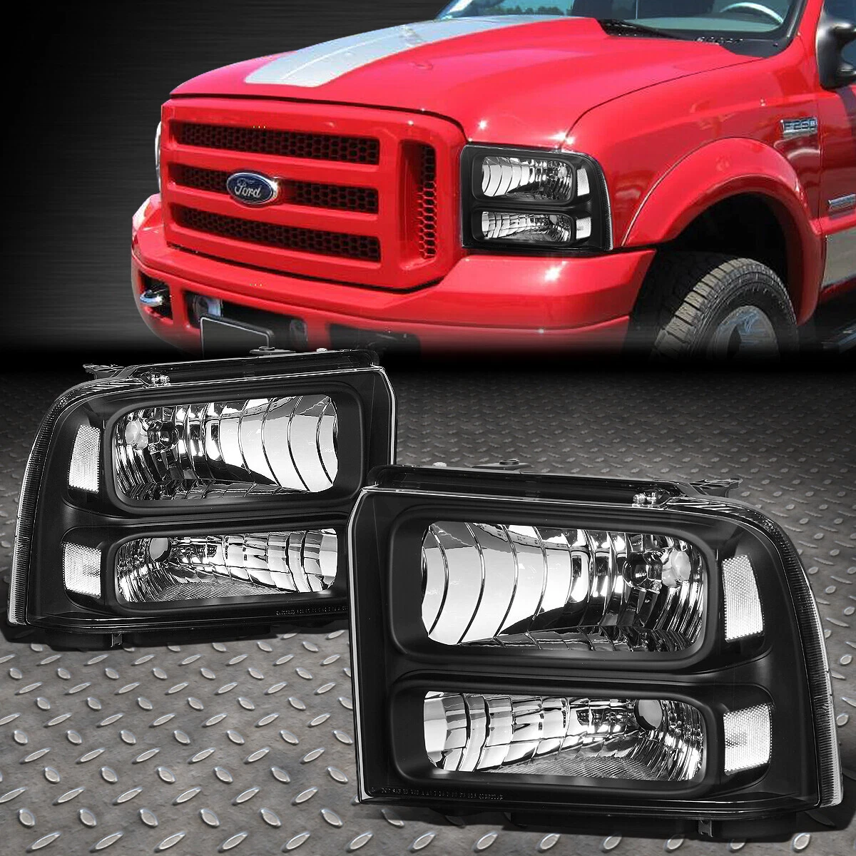 FOR 05 07 FORD F250 F350 SUPER DUTY BLACK HOUSING CLEAR CORNER HEADLIGHT LAMPS